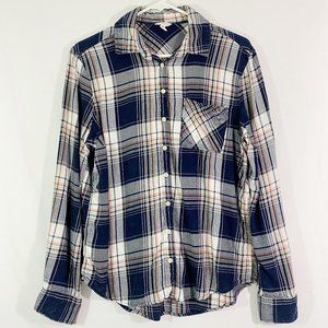 Aeropostale Navy Blue Plaid Button Shirt